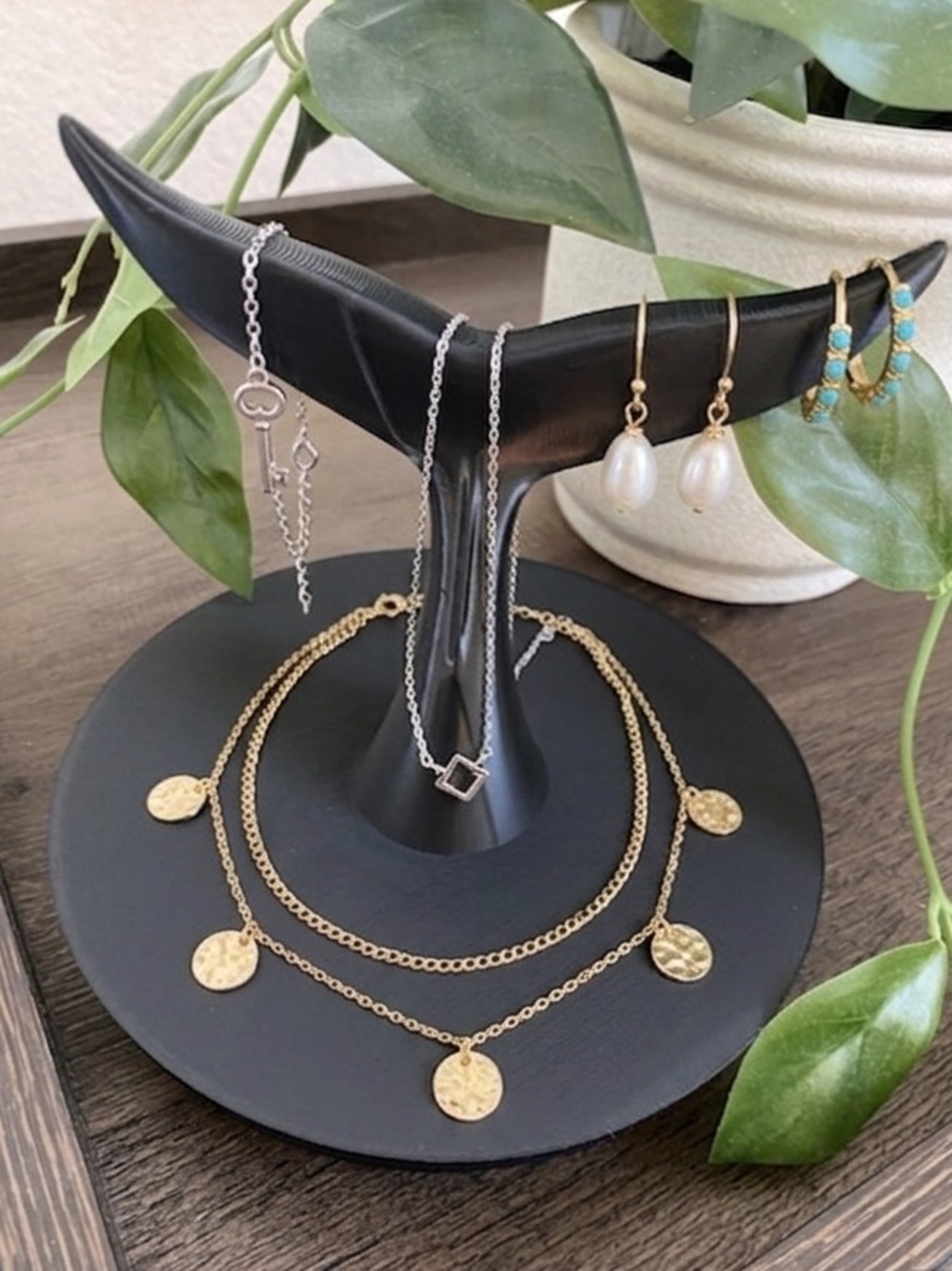 Black Whale Tail Decorative Jewelry Stand - Modern Home Accent